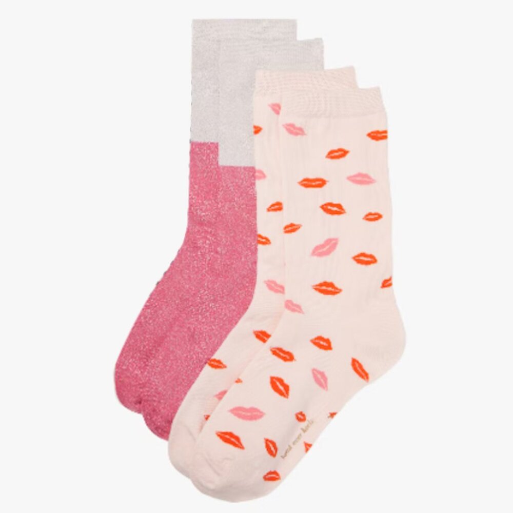 🌈4/$20 Kate Spade New York Lips 2 pack Crew Socks Pairs Baja Rose Set